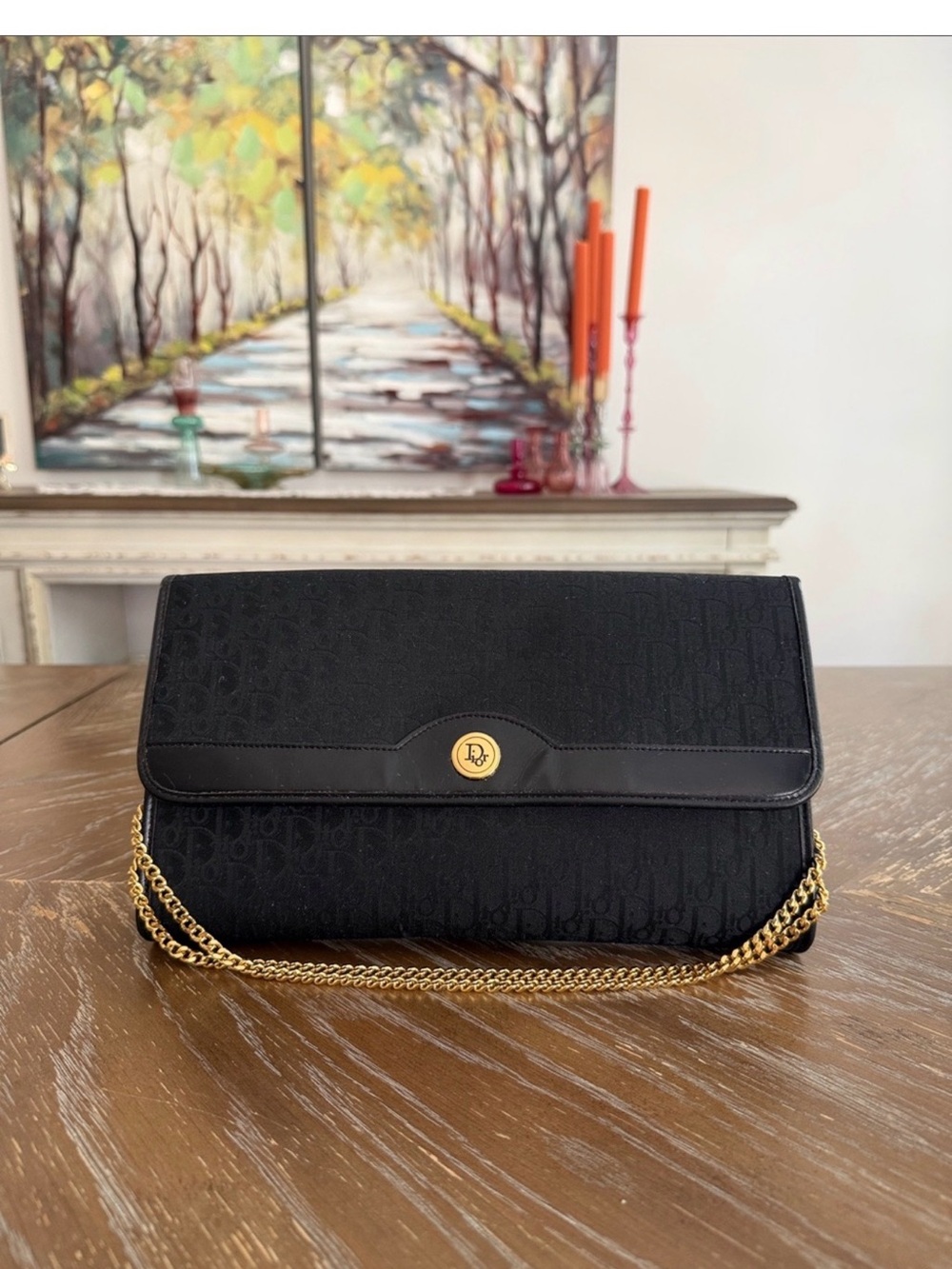 Dior Black Monogram Tote with Gold Plaque
